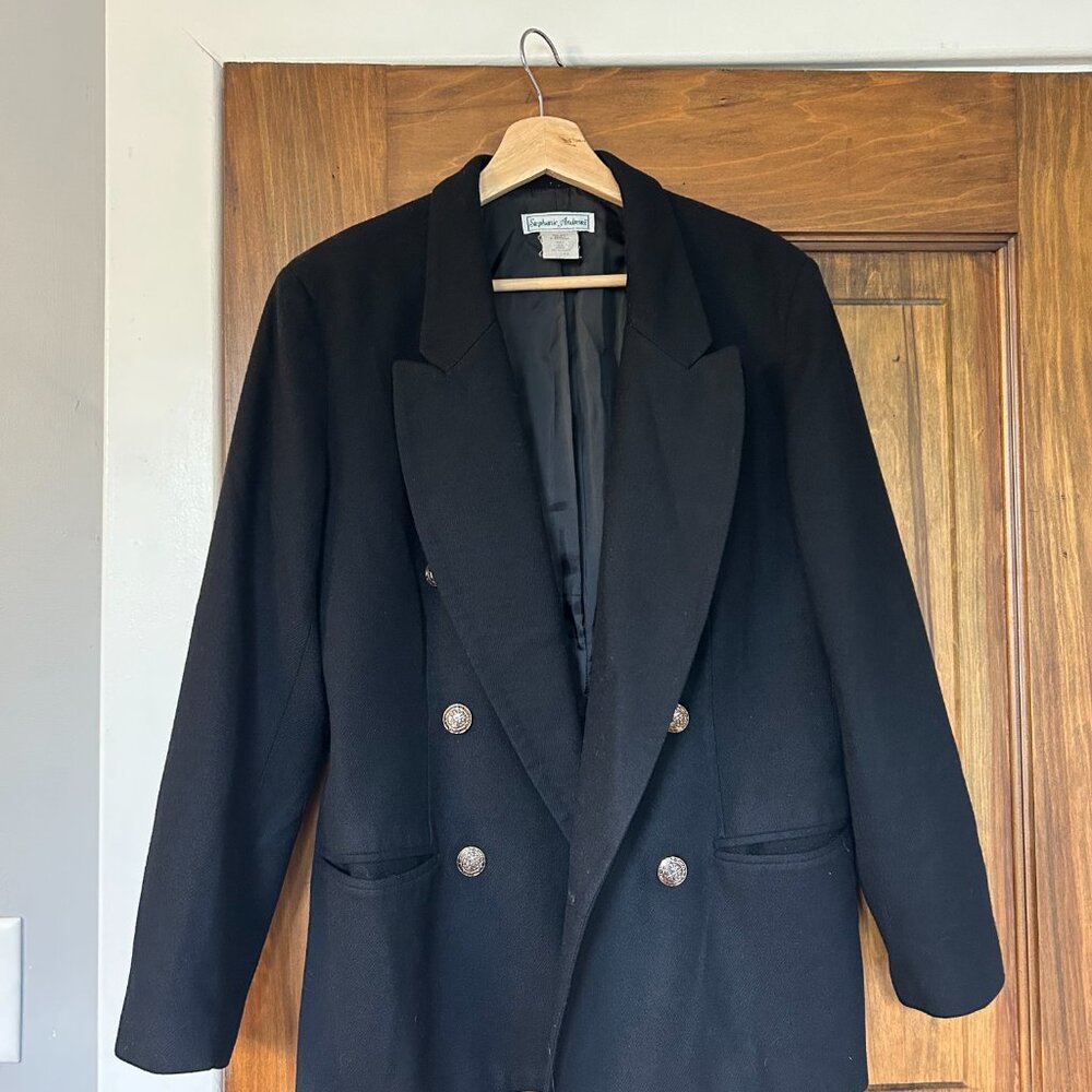 Vintage 90’s oversized 100% wool blazer black Size 10 Stephanie Andrews